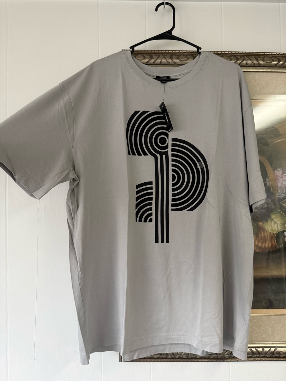 Express Light Gray Short Sleeve Tee with Black Graphic